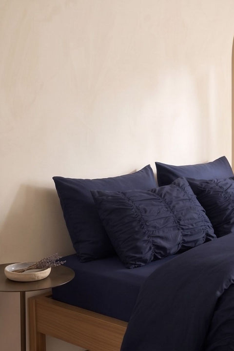 Navy- Classic Cotton Bedsheet with Gather Pillowcases (300 TC)