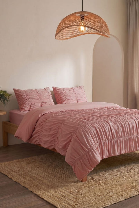 Coral Pink - Classic Cotton Duvet Cover with Gathers (300 TC)