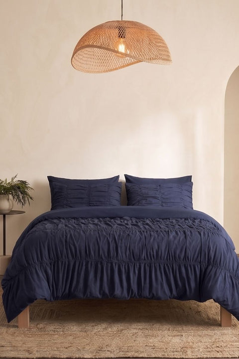 Navy - Classic Cotton Duvet Cover with Gathers (300 TC)