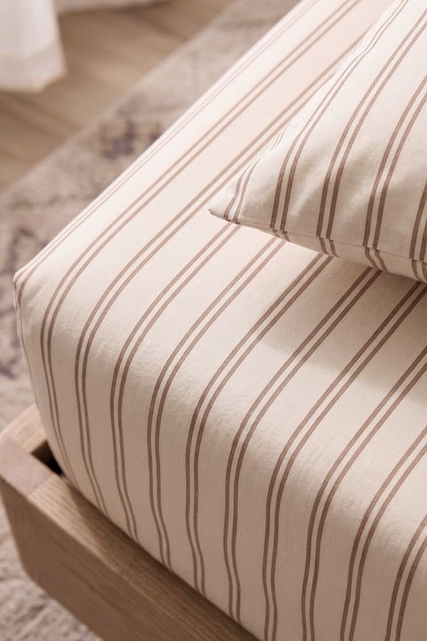 Chai & Biscuit - 100% Organic Cotton Stripe Bedsheet with Pillow Covers (300 TC)