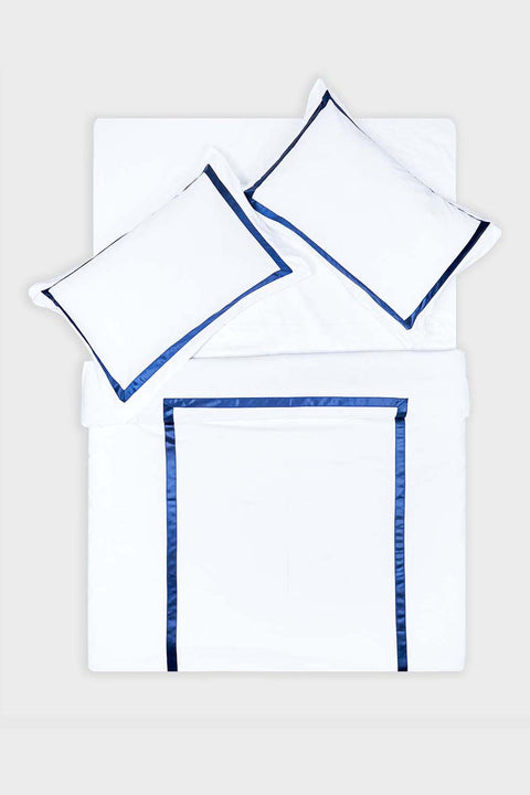 Pure cotton Sateen Duvet cover with Blue border- White