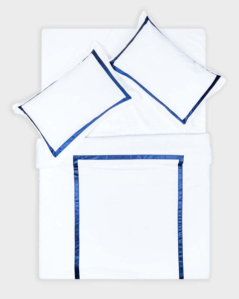 Pure cotton Sateen Duvet cover set with Blue border- White
