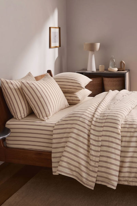 Chai & Biscuit - 100% Organic Cotton Stripe Duvet Cover With Pillowcases (300 TC)