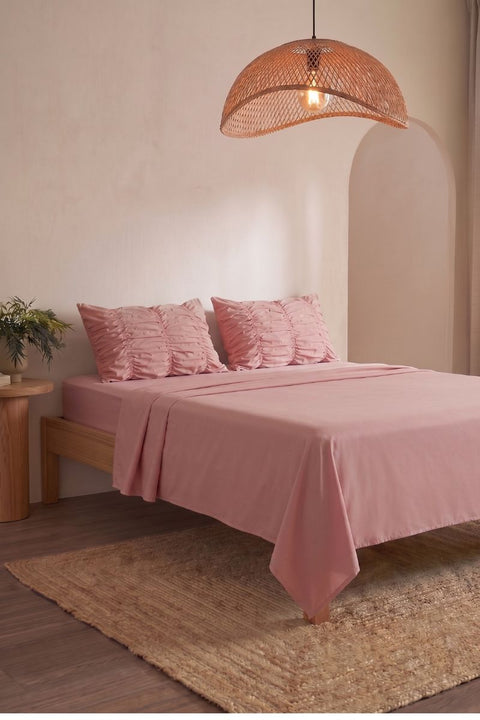 Coral- Classic Cotton Bedsheet with Gather Pillowcases (300 TC)