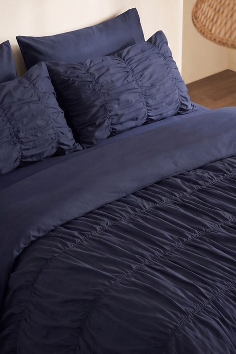 Navy - Classic Cotton Duvet Cover with Gathers (300 TC)