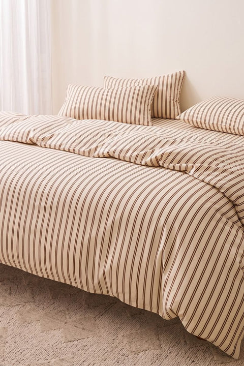 Chai & Biscuit - 100% Organic Cotton Stripe Duvet Cover (300 TC)