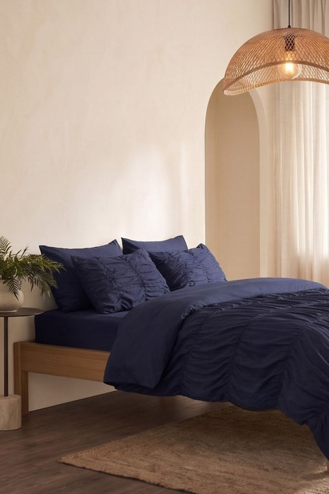 Navy - Classic Cotton Duvet Cover with Gathers (300 TC)
