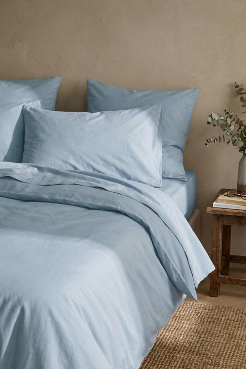 100% Organic Cotton Duvet Cover With Pillowcases-Powder Blue (300 TC)