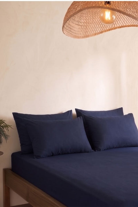 Navy - Classic Cotton Bedsheet with Pillowcases (300 TC)