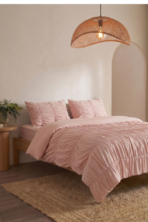 Peach Parfait - Classic Cotton Duvet Cover & Pillowcases with Gathers (300 TC)