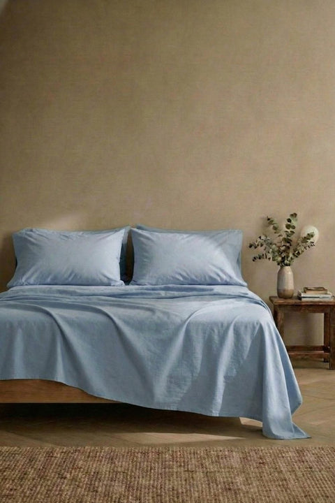 Powder Blue 100% Organic Cotton Bedsheet with Pillow covers (300 TC)