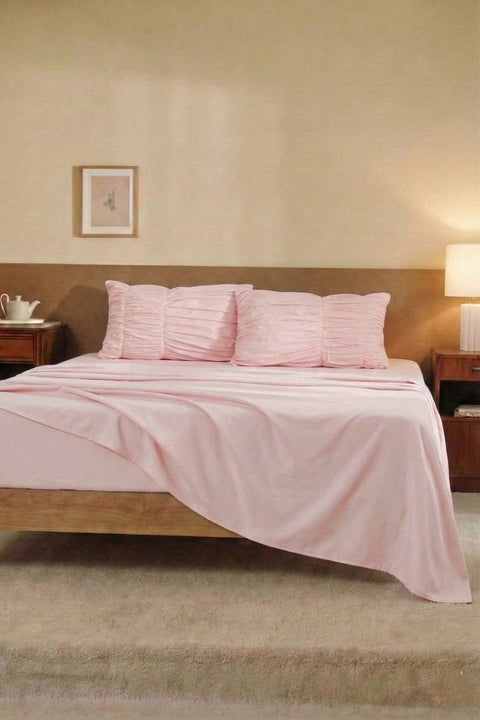 Peach Parfait - Classic Cotton Bedsheet with Gather Pillowcases (300 TC)