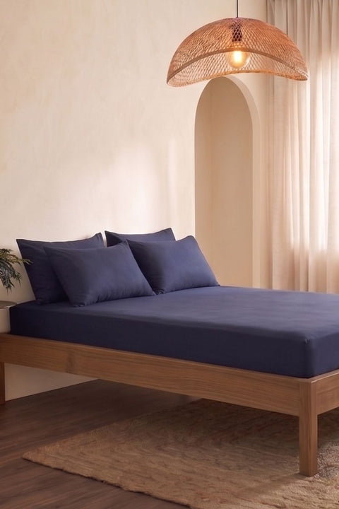 Navy - Classic Cotton Bedsheet with Pillowcases (300 TC)