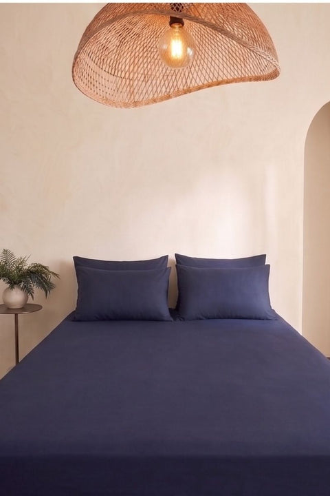 Navy - Classic Cotton Bedsheet with Pillowcases (300 TC)