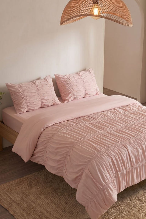 Peach Parfait - Classic Cotton Duvet Cover with Gathers (300 TC)