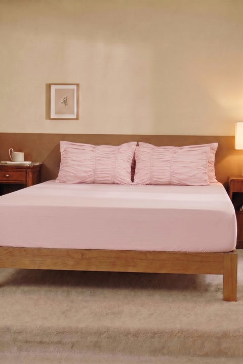 Peach Parfait - Classic Cotton Bedsheet with Gather Pillowcases (300 TC)