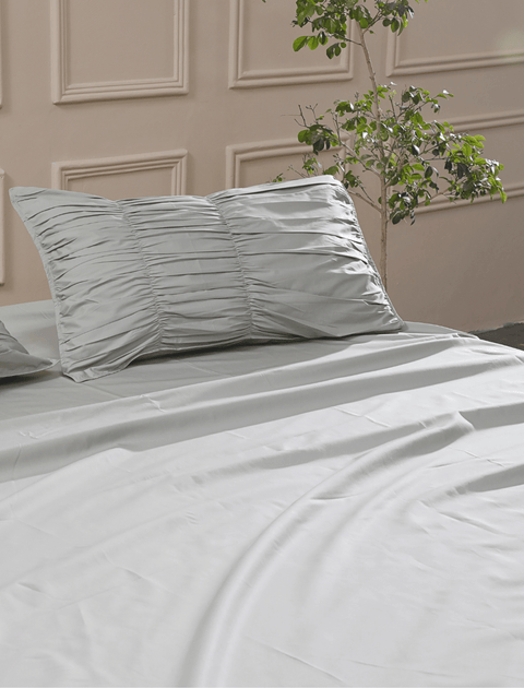 100% Organic Cotton Bedsheet With Gather Pillowcases- Grey (300TC)