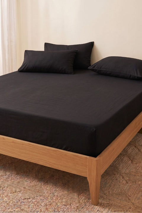Black - 100% Organic Cotton Bedsheet With Pillowcases- (300 TC)