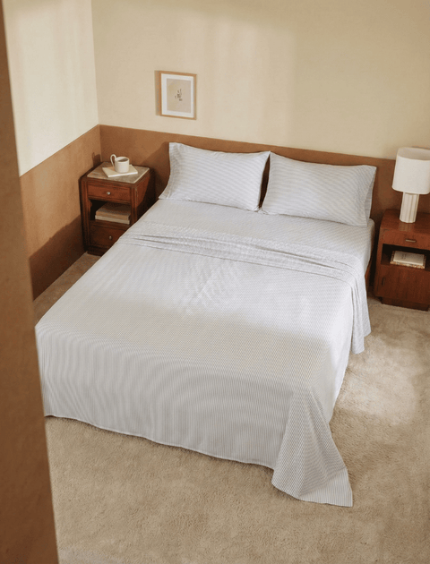 100% Organic Cotton Pin Stripe Bedsheet with Pillow Covers (300 TC)- Black & White