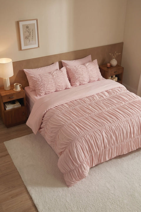Blush Pink - Classic Cotton Gather Duvet Cover (300 TC)