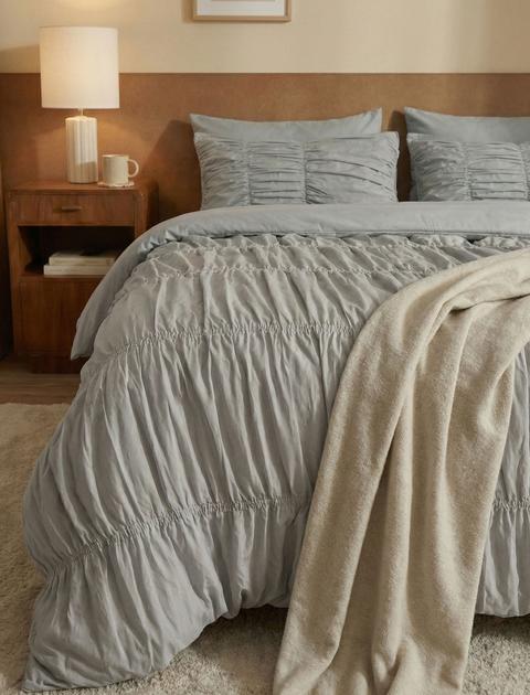 100% Organic Cotton Duvet Cover With Gathers- Grey (300 TC)