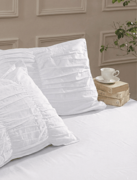 White - 100% Organic Cotton Duvet Cover & Pillowcases with Gathers (300 TC)