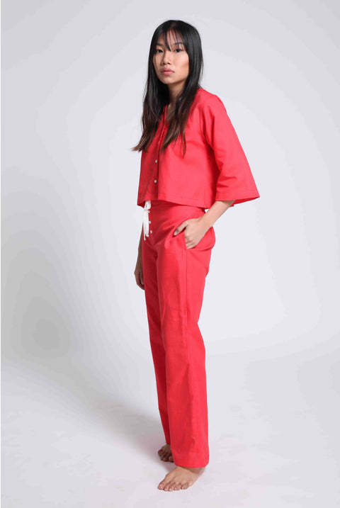 Linen Pyjama set in- Red