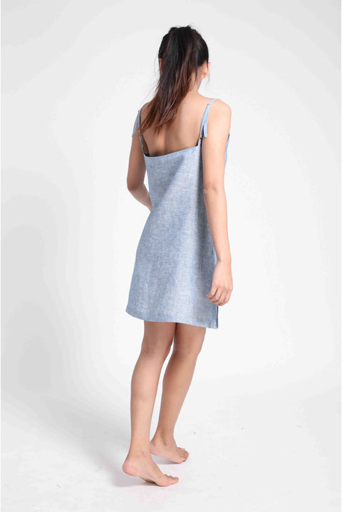 Linen Slip Dress in- Blue Chambray