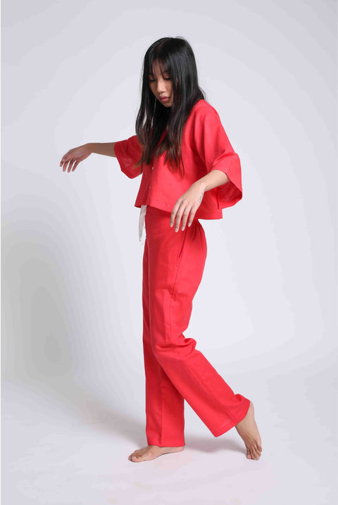 Linen Pyjama set in- Red