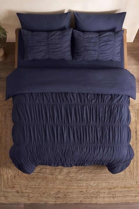 Navy - Classic Cotton Duvet Cover with Gathers (300 TC)