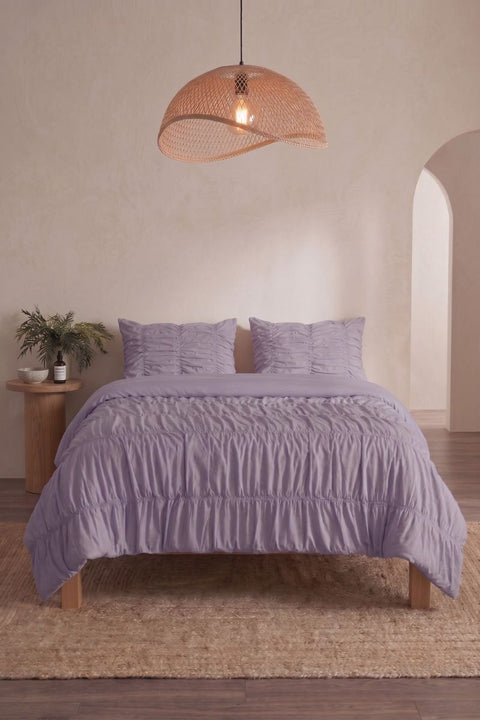 Smoked Lilac- Classic Cotton Duvet Cover with Gathers (300 TC)