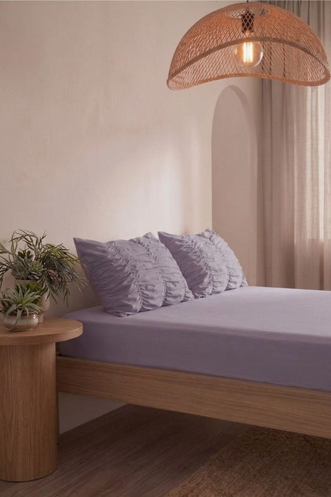 Smoked Lilac- Classic Cotton Bedsheet with Gather Pillowcases (300 TC)