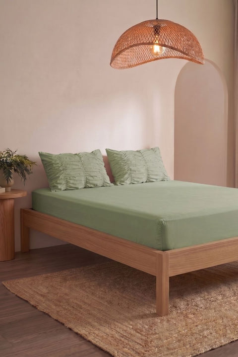 Matcha- Classic Cotton Bedsheet with Gather Pillowcases (300 TC)