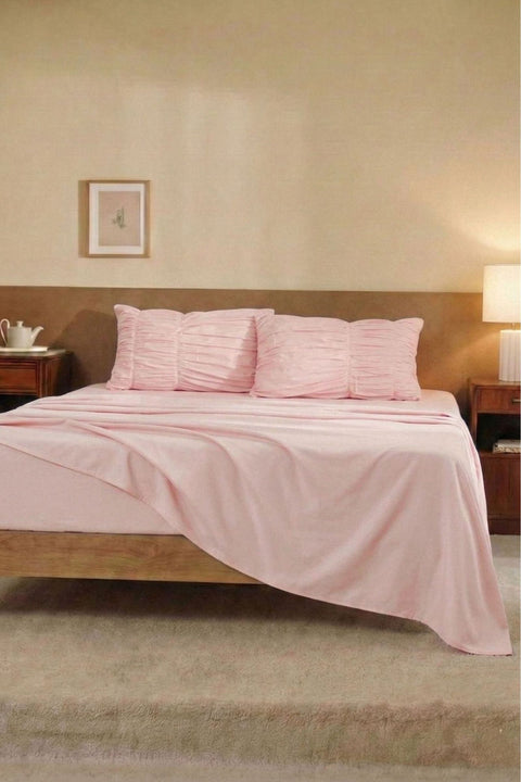 Blush Pink - Classic Cotton Bedsheet with Gather Pillowcases (300 TC)