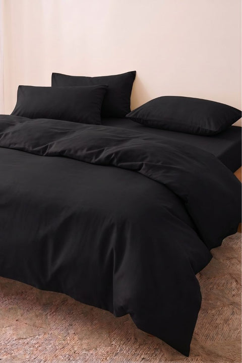 Black - 100% Organic Cotton Duvet Cover With Pillowcases (300 TC)