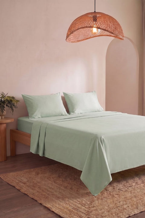 Tea Green - Classic Cotton Bedsheet with Pillowcases (300 TC)