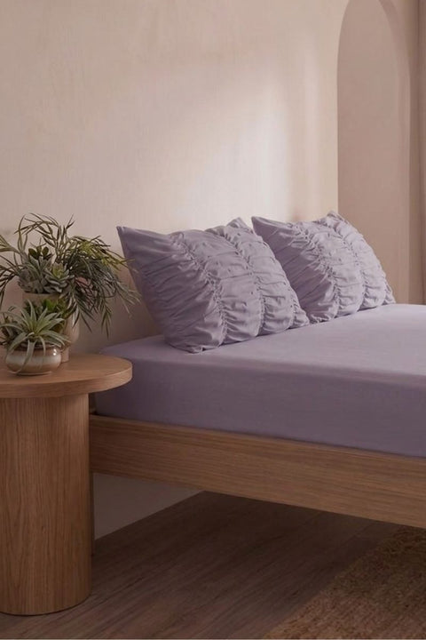 Smoked Lilac- Classic Cotton Bedsheet with Gather Pillowcases (300 TC)