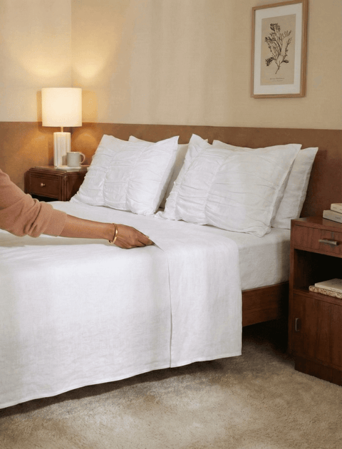 100% Organic Cotton Bedsheet With Gather Pillowcases- White (300TC)