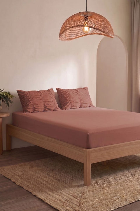 Terracotta- Classic Cotton Bedsheet with Gather Pillowcases (300 TC)