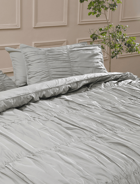 100% Organic Cotton Duvet Cover With Gathers- Grey (300 TC)