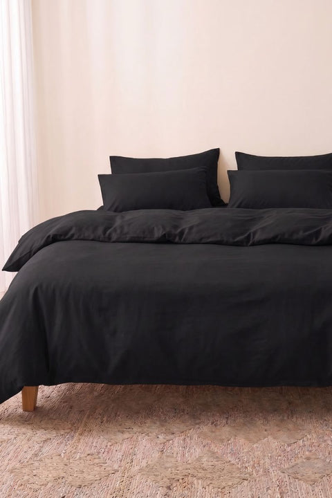 Black - 100% Organic Cotton Duvet Cover With Pillowcases (300 TC)