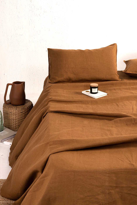 Toasted Caramel– 100% Linen Bedsheet with Pillow covers