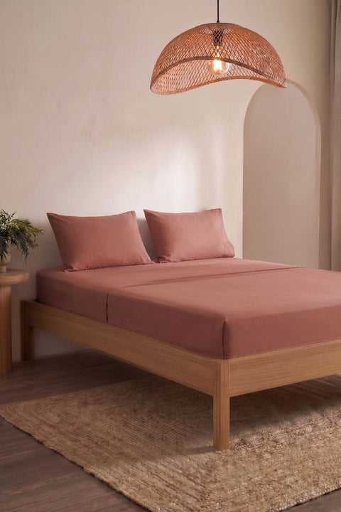 Terracotta - Classic Cotton Bedsheet with Pillowcases (300 TC)