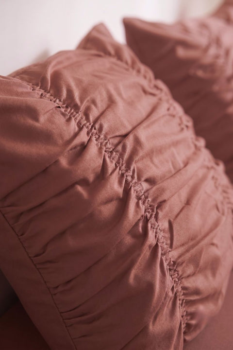 Terracotta- Classic Cotton Bedsheet with Gather Pillowcases (300 TC)