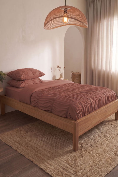 Terracotta- Classic Cotton Duvet Cover with Gathers (300 TC)