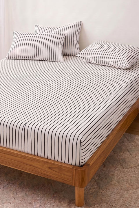 Black & White - 100% Organic Cotton Stripe Bedsheet with Pillow Covers (300 TC)