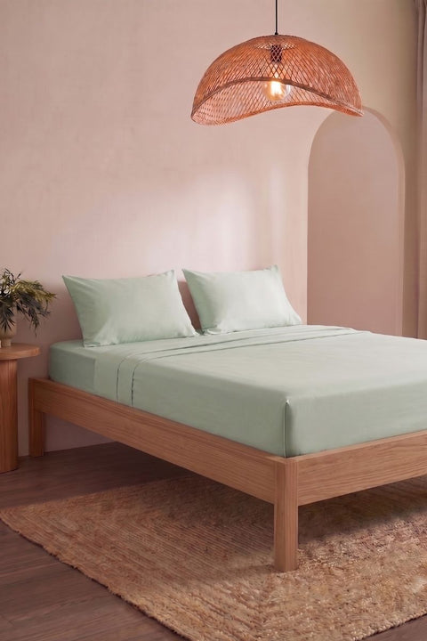 Tea Green - Classic Cotton Bedsheet with Pillowcases (300 TC)