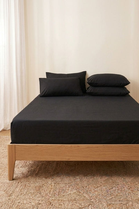 Black - 100% Organic Cotton Bedsheet With Pillowcases- (300 TC)