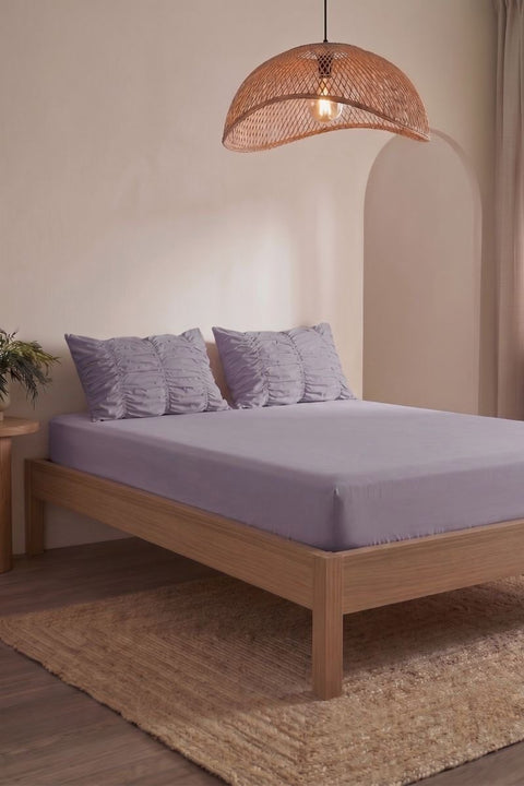 Smoked Lilac- Classic Cotton Bedsheet with Gather Pillowcases (300 TC)