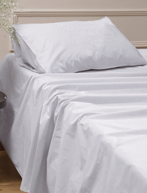 100% Organic Cotton Pin Stripe Bedsheet with Pillow Covers (300 TC)- Black & White